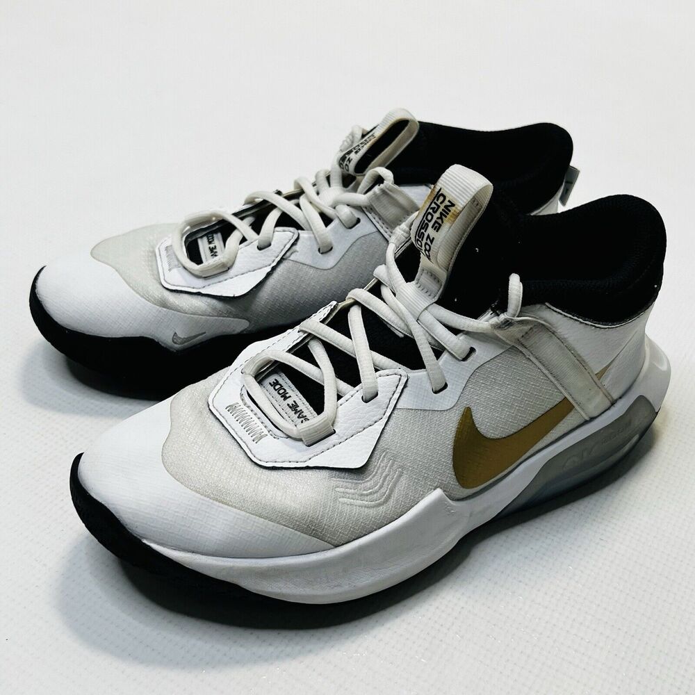 Nike Air Zoom Shoes Youth Size 7Y Crossover White Black Gold Basketball DC5216